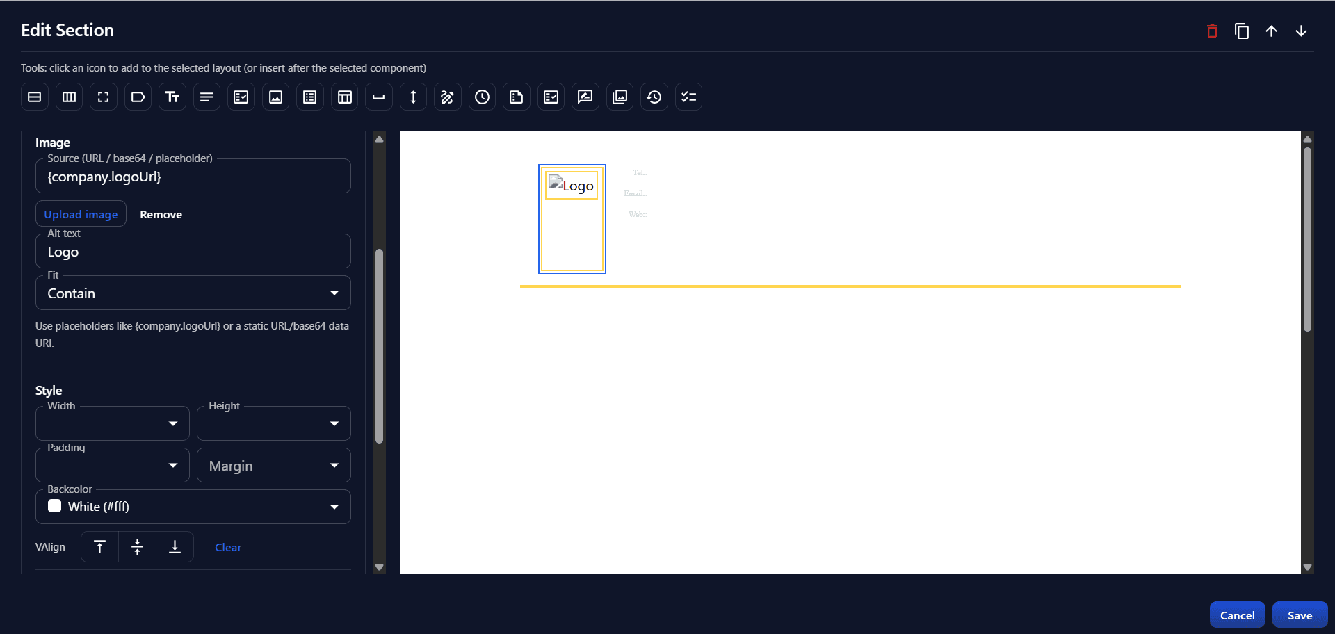 Radiyx report template designer with configurable structured reporting layouts