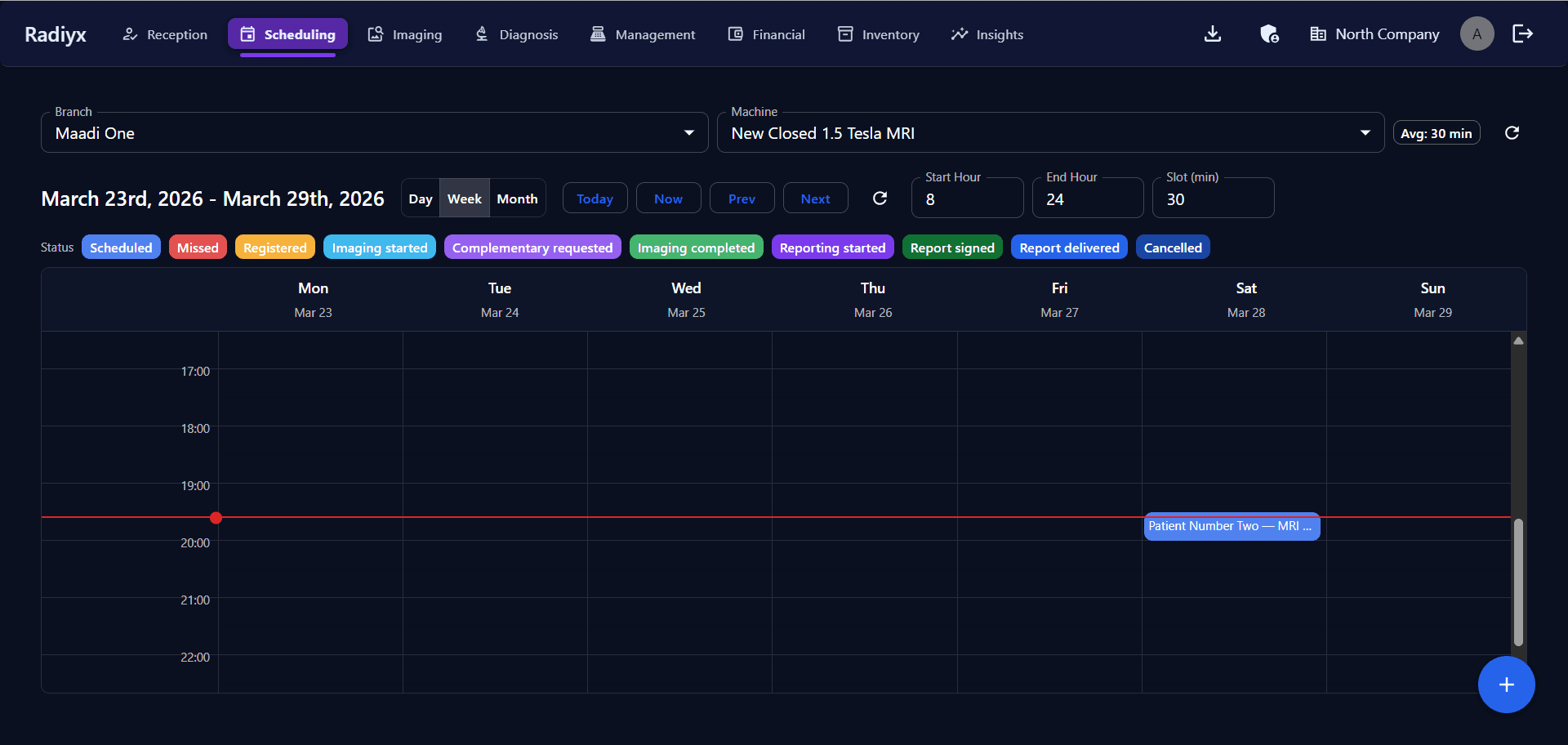 Radiyx scheduling dashboard for managing procedure bookings and workflow